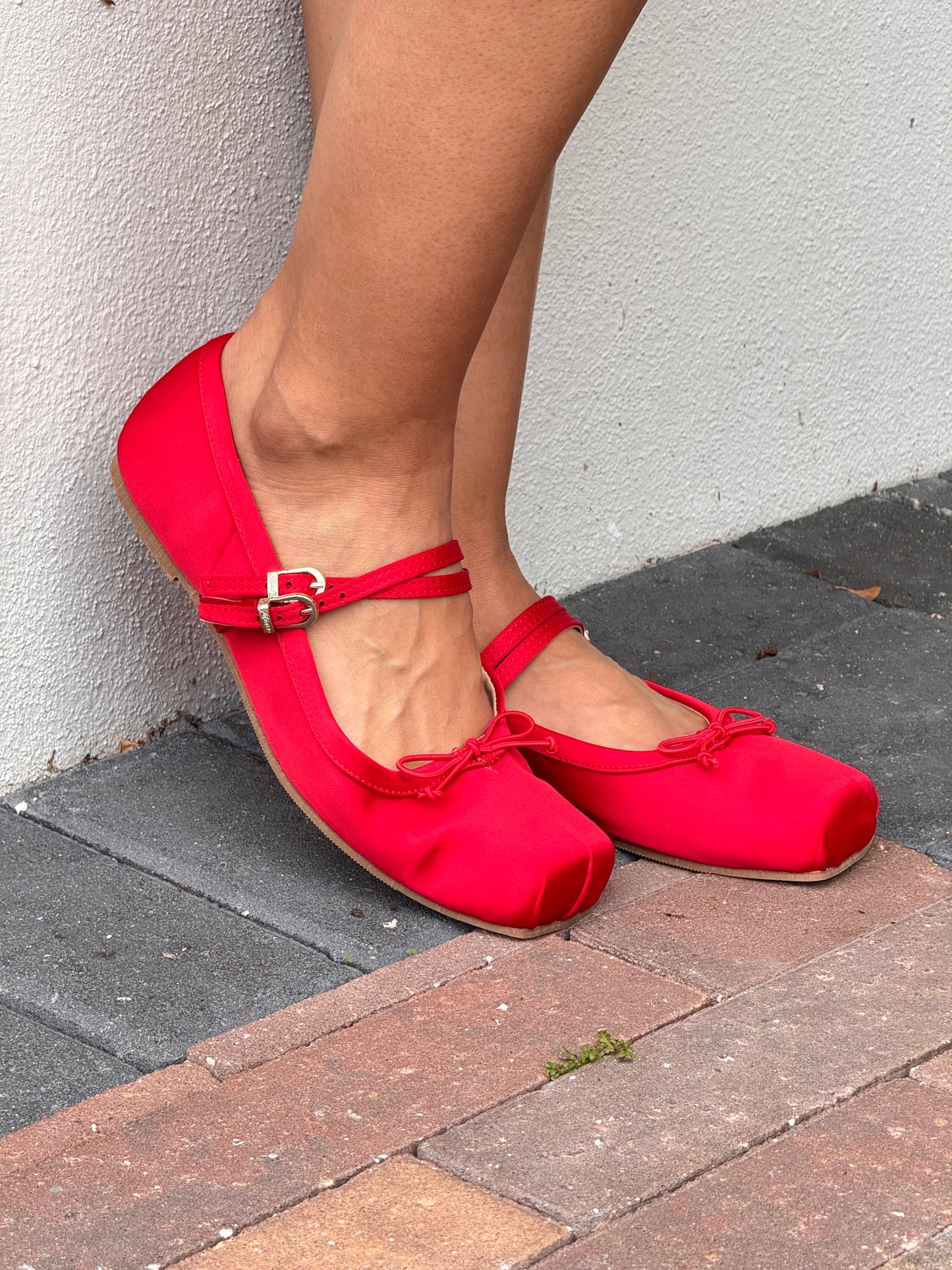 Monroe Red Satin Flats Shoes