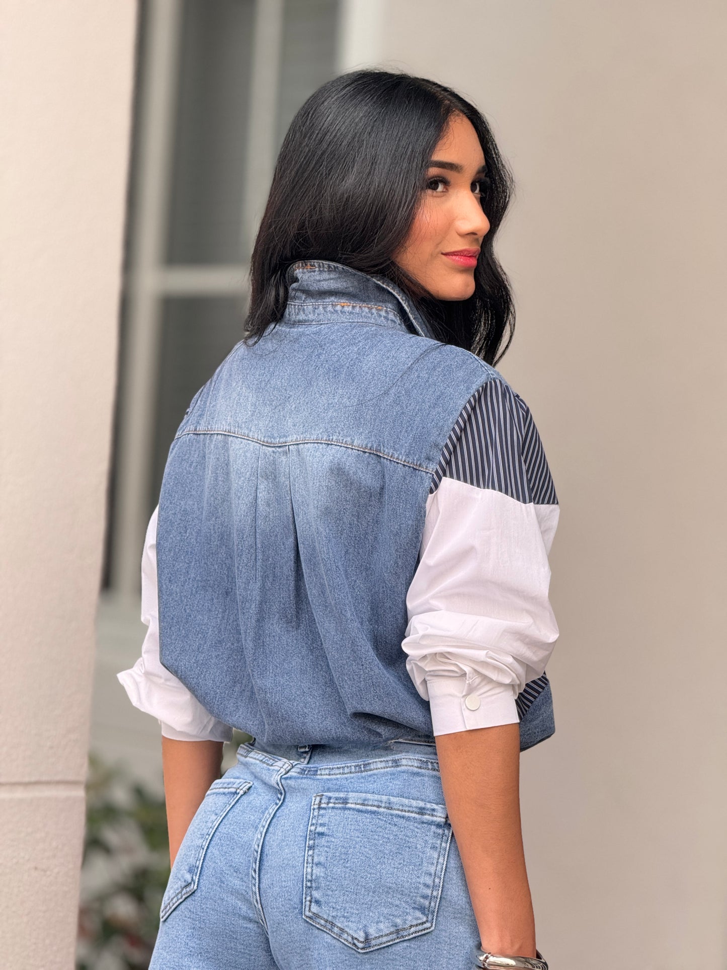 Just Bow Denim Lines Shirt Top
