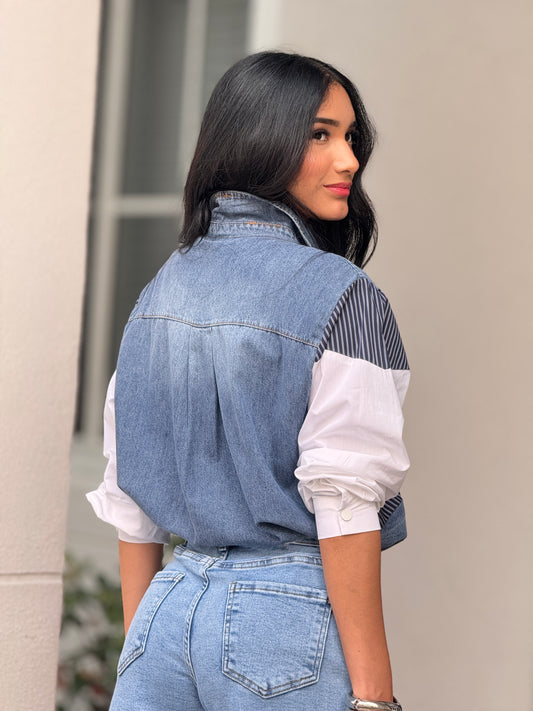 Just Bow Denim Lines Shirt Top
