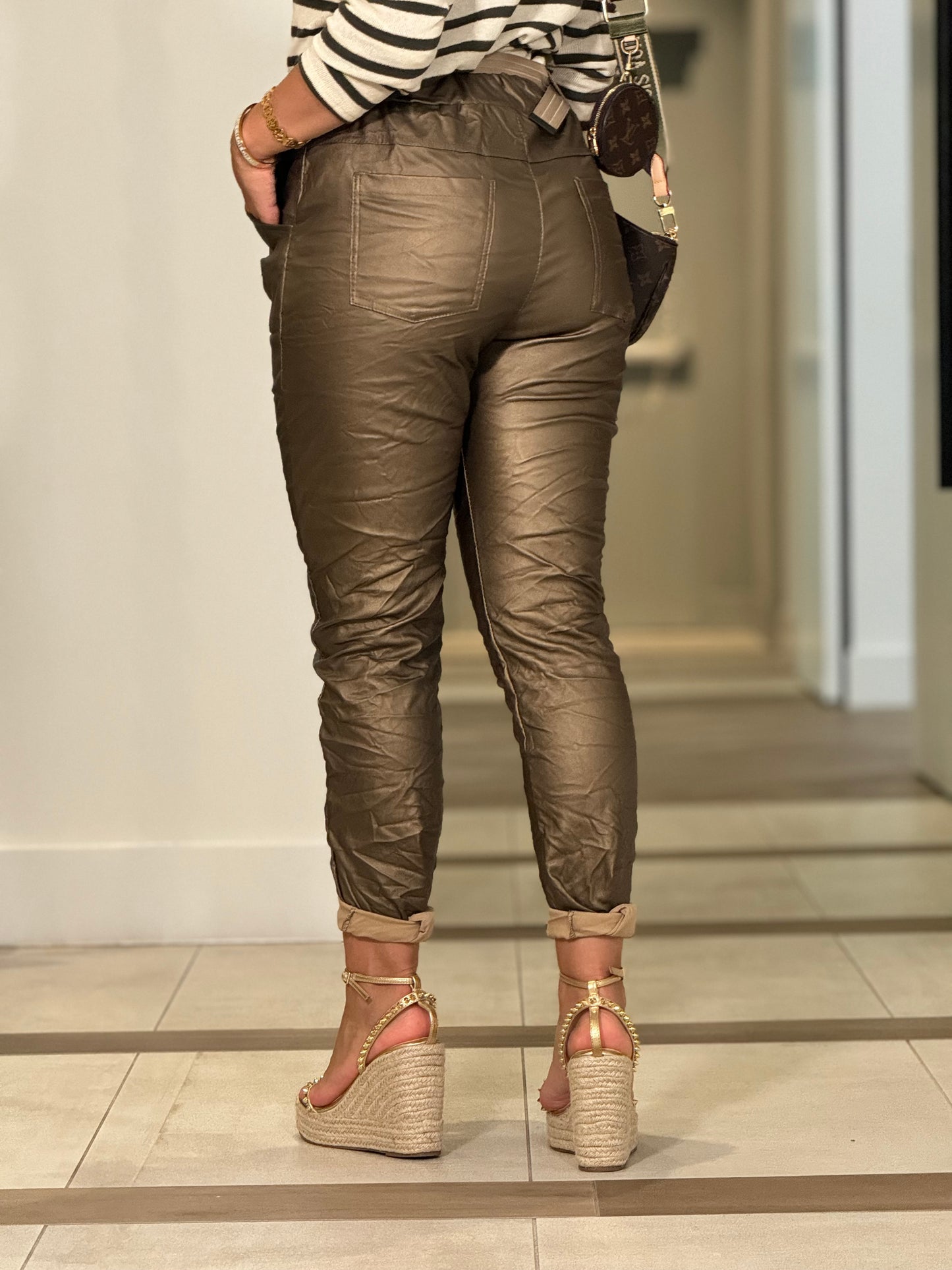 Milano Bronze Leather Italian Joggers