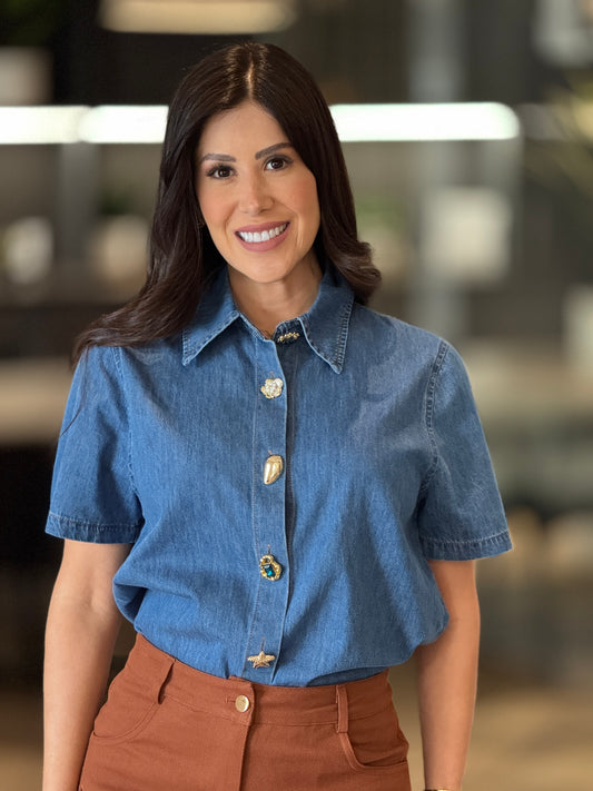 Larose Denim Gold Buttons Shirt