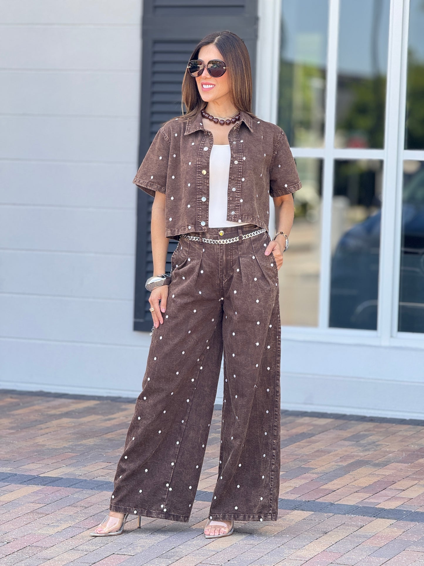 Muy Brown Denim Polka Dots Set
