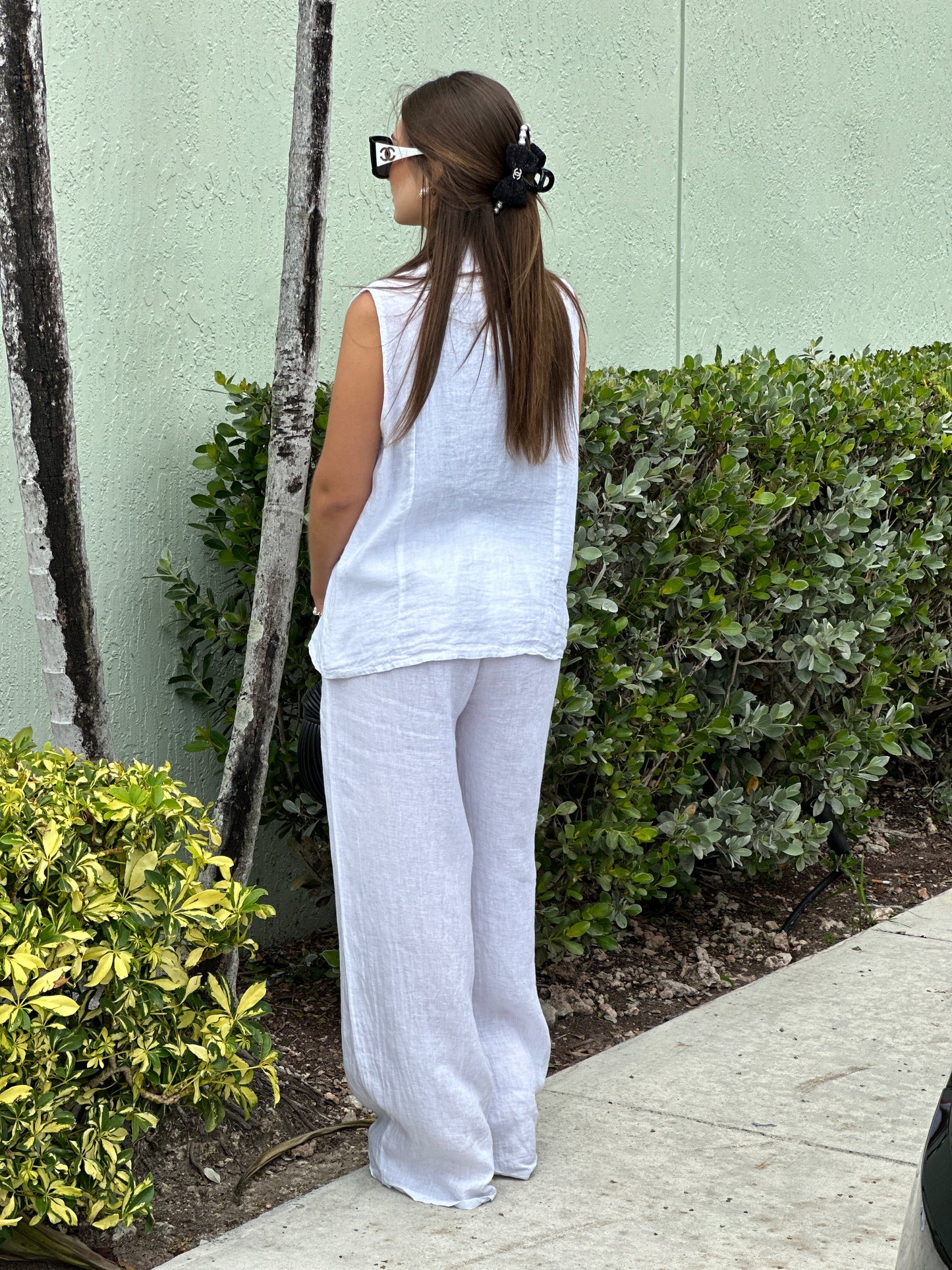 Venezia White Linen Vest Set