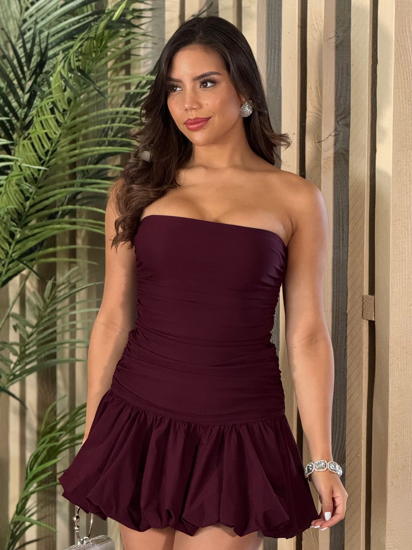 Daleska Burgundy Bubble Dress