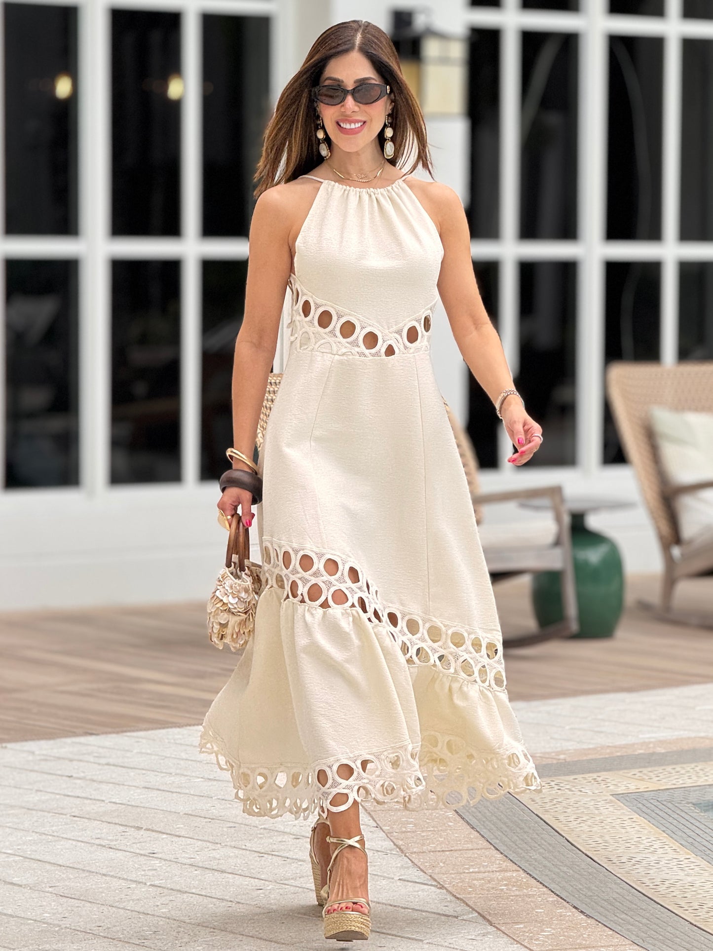 Ina Beige Linen Cutouts Dress