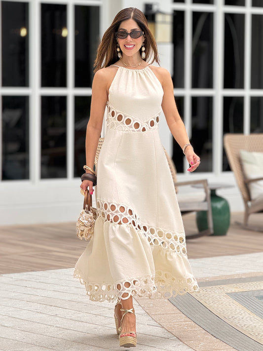 Ina Beige Linen Cutouts Dress
