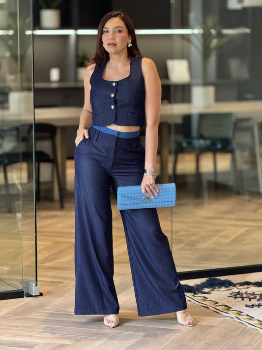 Ovianca Dark Denim Vest Set