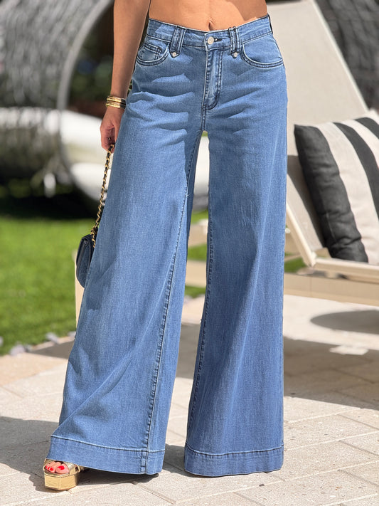 Vibrant Mid Denim Wide Jeans