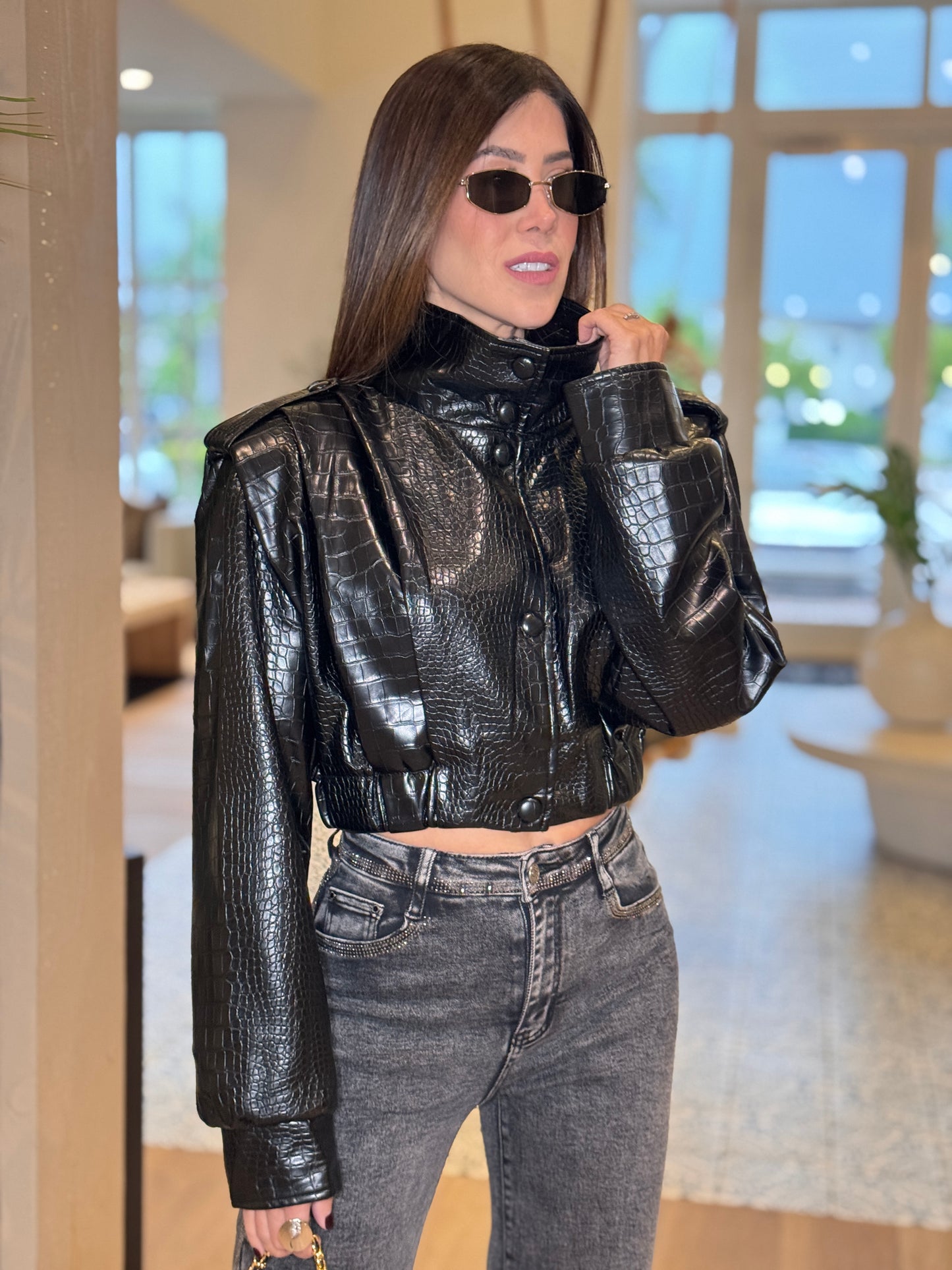 Muy Black Croc Jacket Top