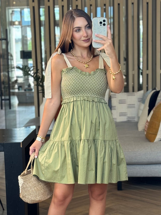 Vanessa Green Layer Bow Dress