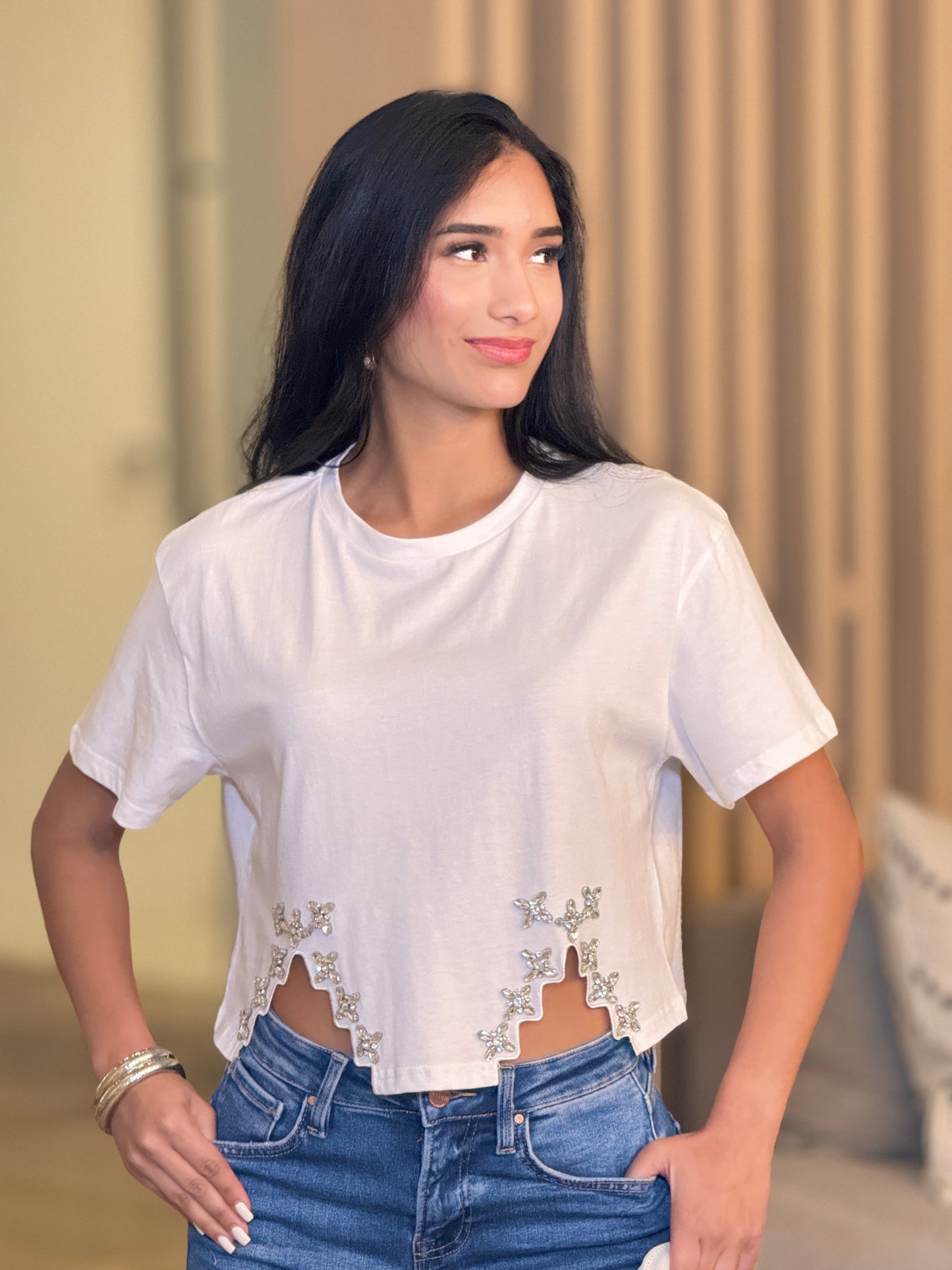 Fifty White Rhinestone T-Shirt