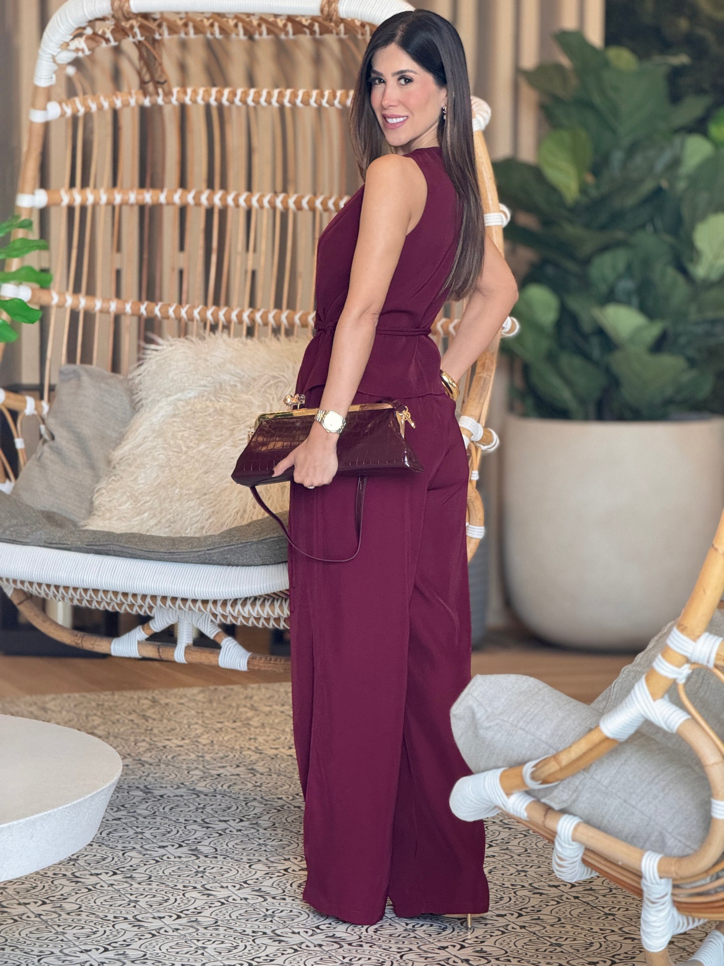 Chic Burgundy Fringe Set