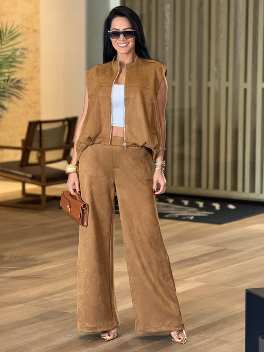 Viva Caramel Suede Vest Set