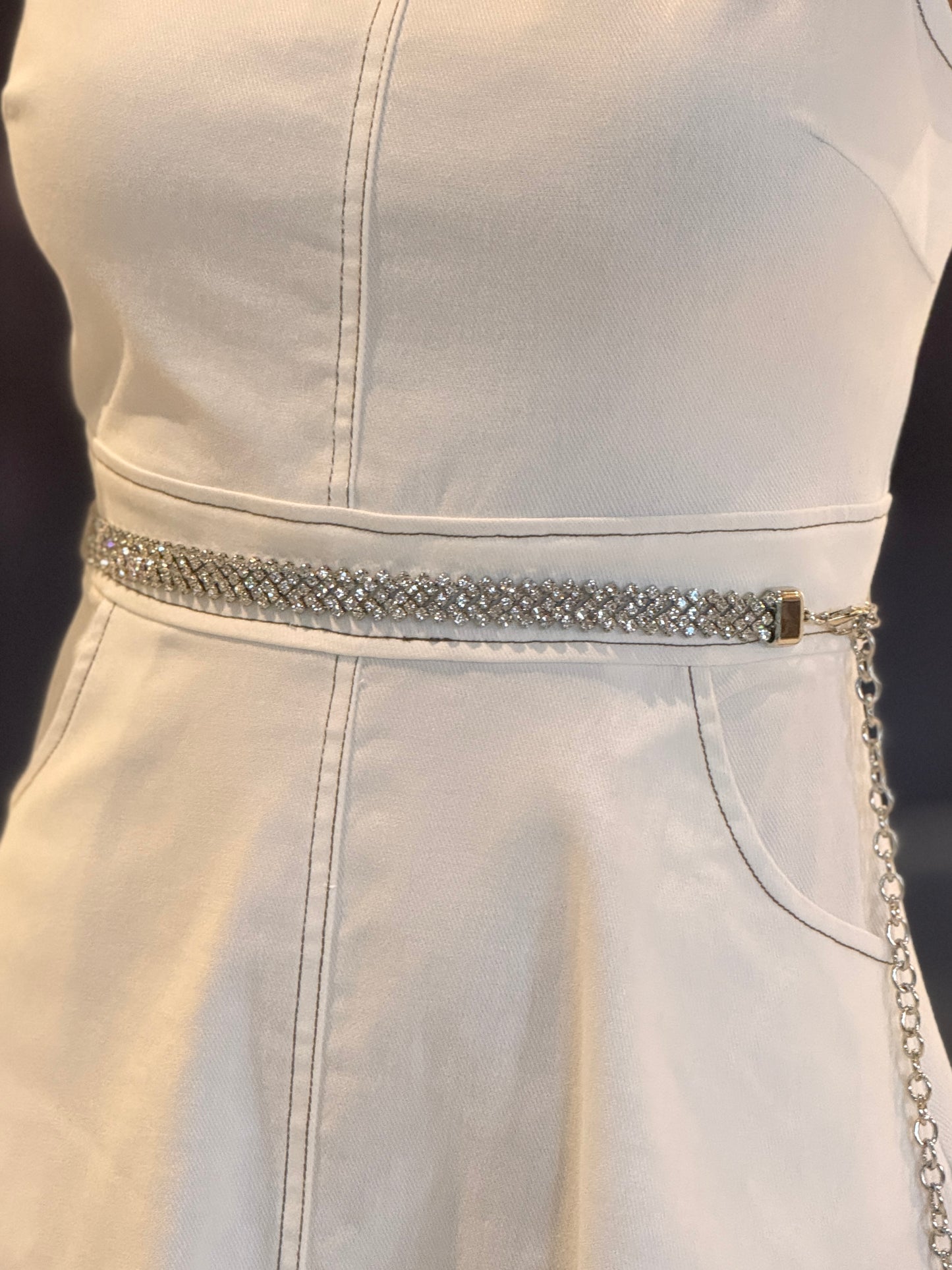 Rhinestone Silver Omega Belt