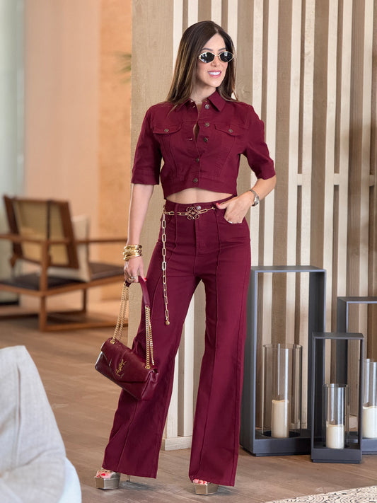 Jealousy Burgundy Denim Vest Set