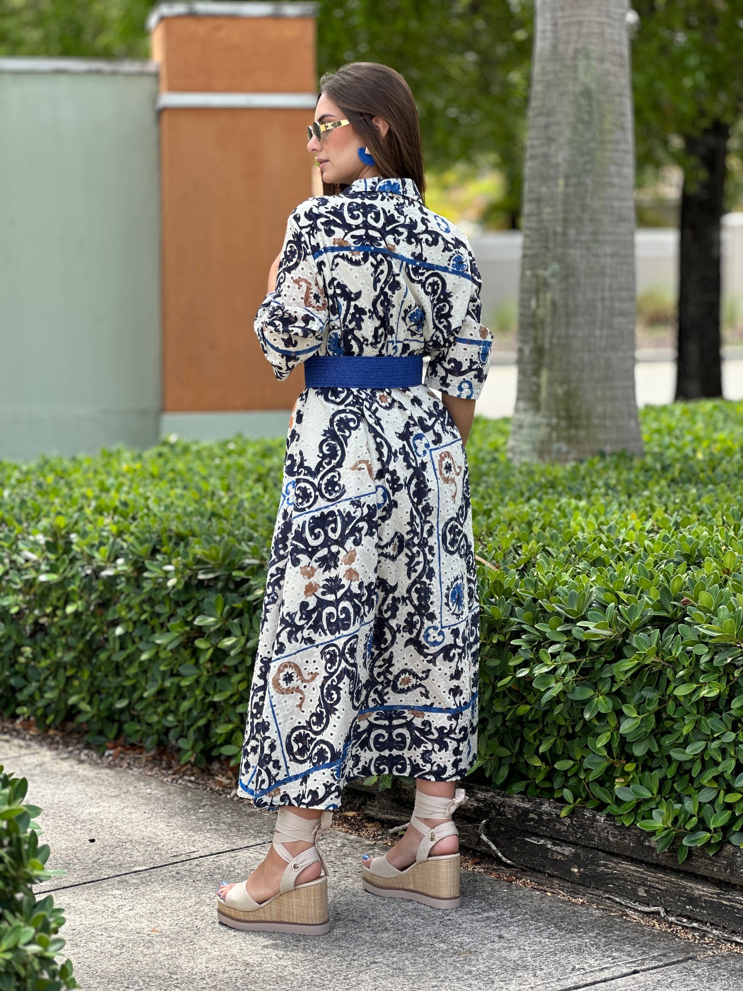 Roma Blue/Orange Eyelet Italian Dress