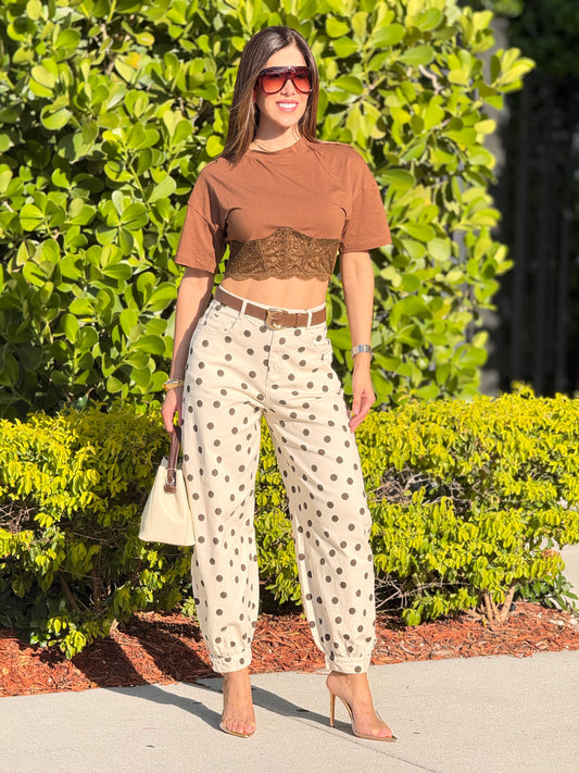 Muy Beige/Brown Polka Dots Jeans