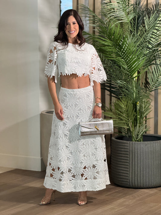 Helena White Torchon Skirt Set