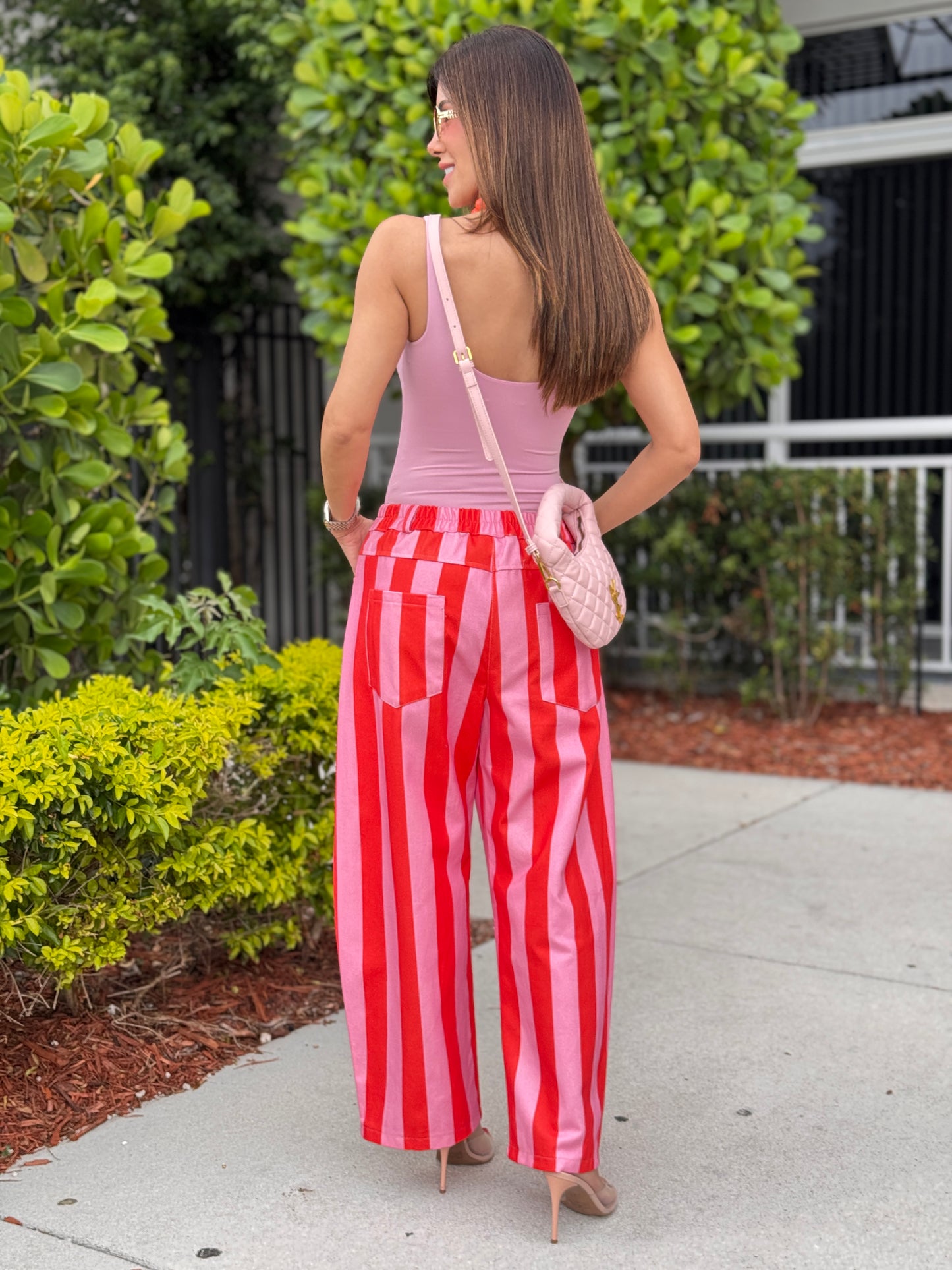 Nyla Pink/Orange Lines Barrel Jeans
