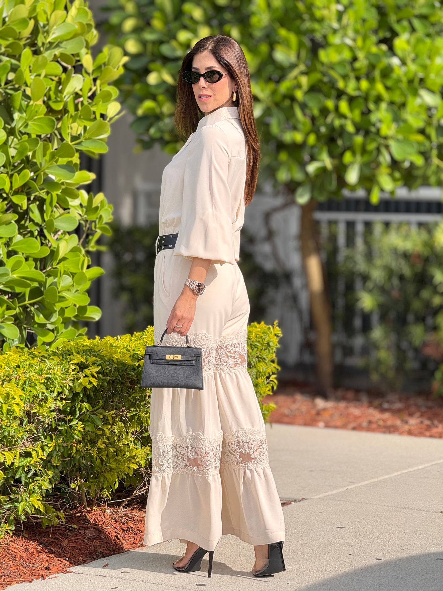 Tennie Ivory Lace + Belt Jumpsuit