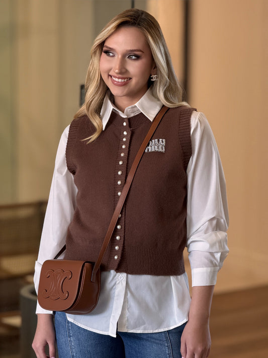 Miu Brown Vest+White Shirt Top