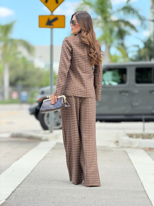 10764 Ovianca Brown Plaid Set