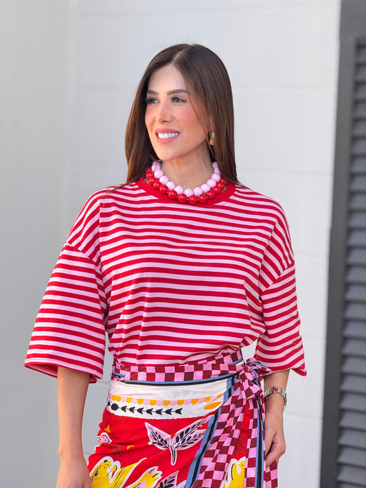 Italy Red/Pink Lines Oversized T-shirt