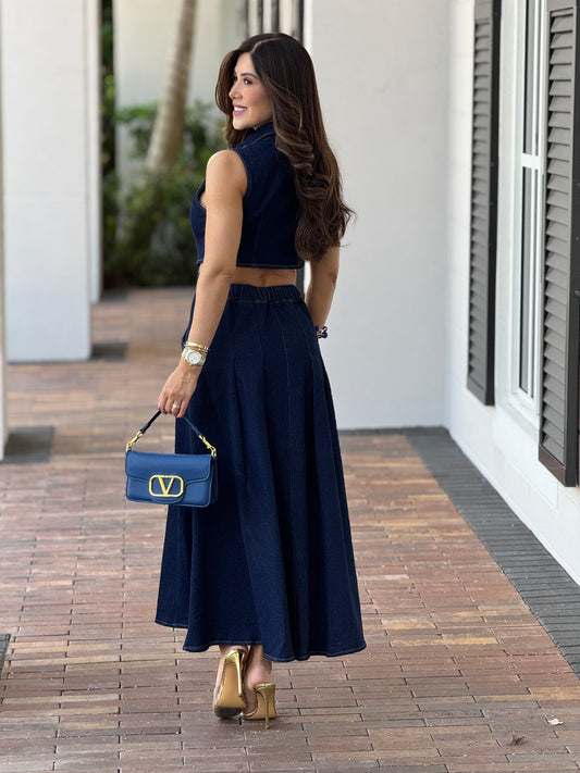Avril Dark Denim Cutout Dress