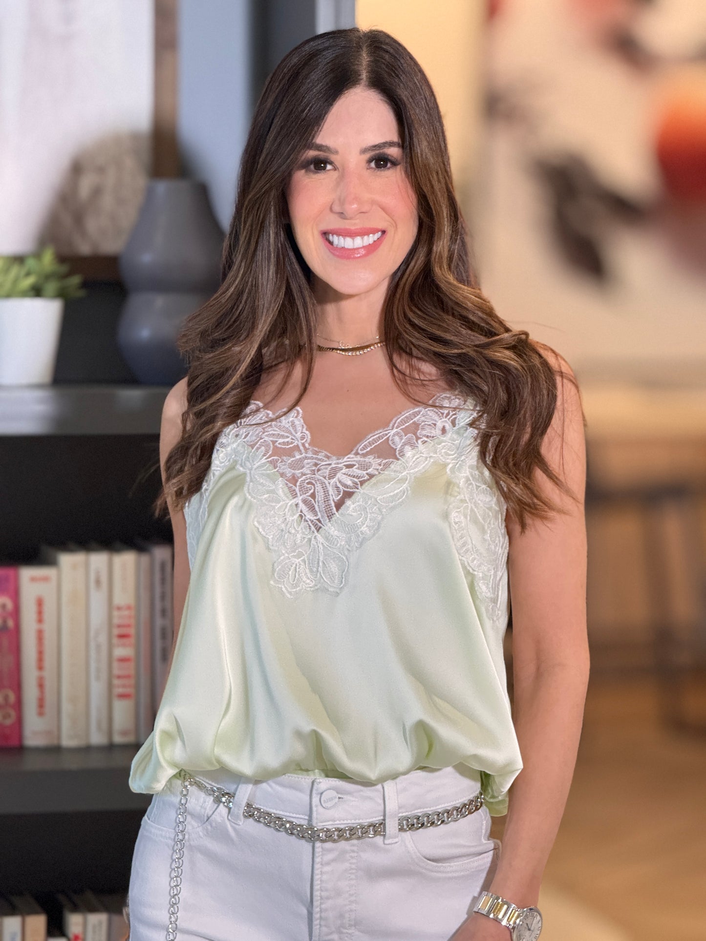 Gaia Green Lace Satin Bubble Top