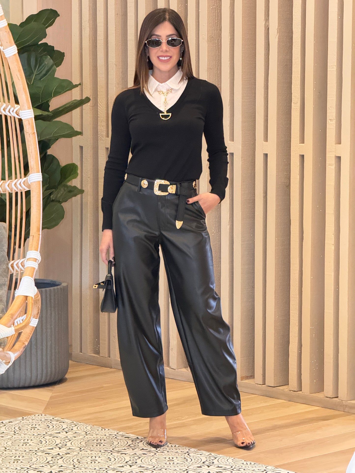 Love Black Leather Barrel Pants
