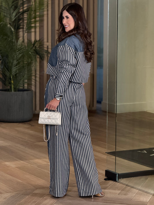 Lindy Blue/White Lines Denim Set