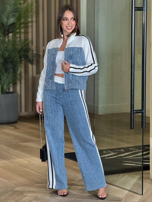 Turkish White/Denim Tweed Set