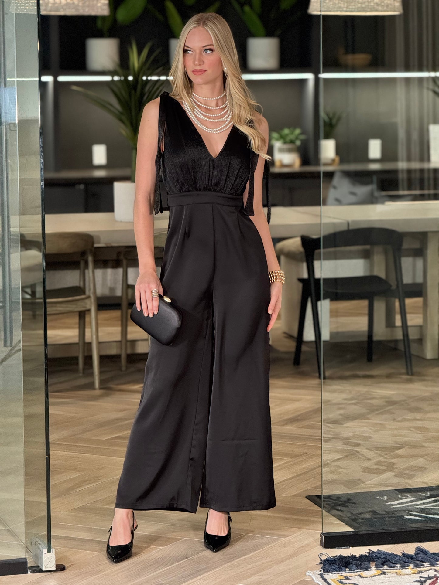 Karina Black Satin Jumpsuit Gala