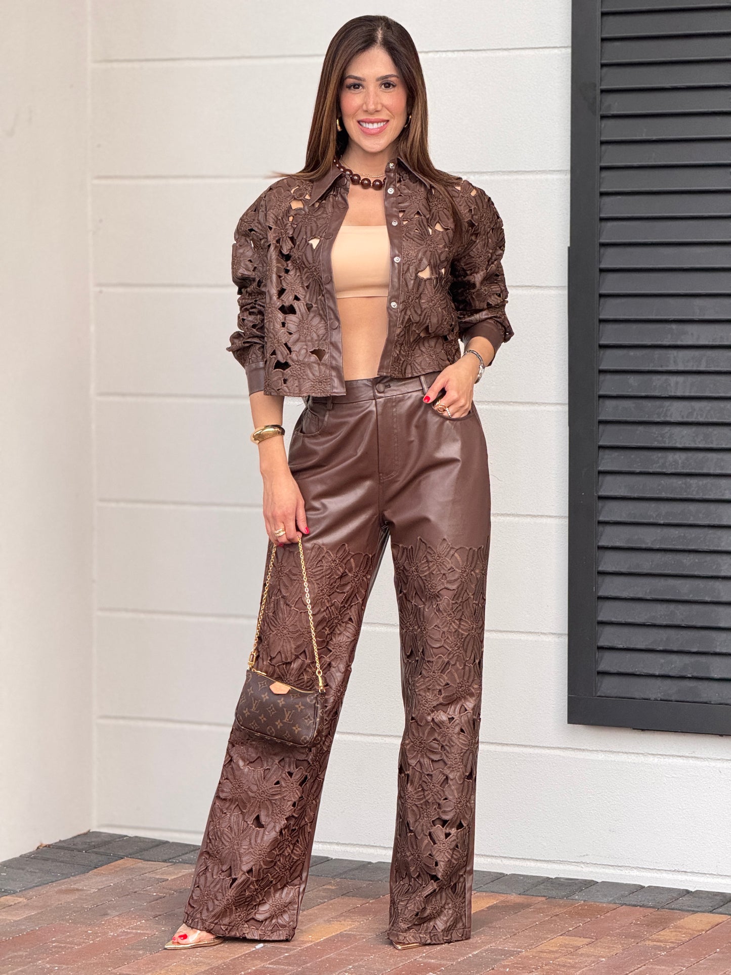 Perky Brown Cutout Torchon Leather Set