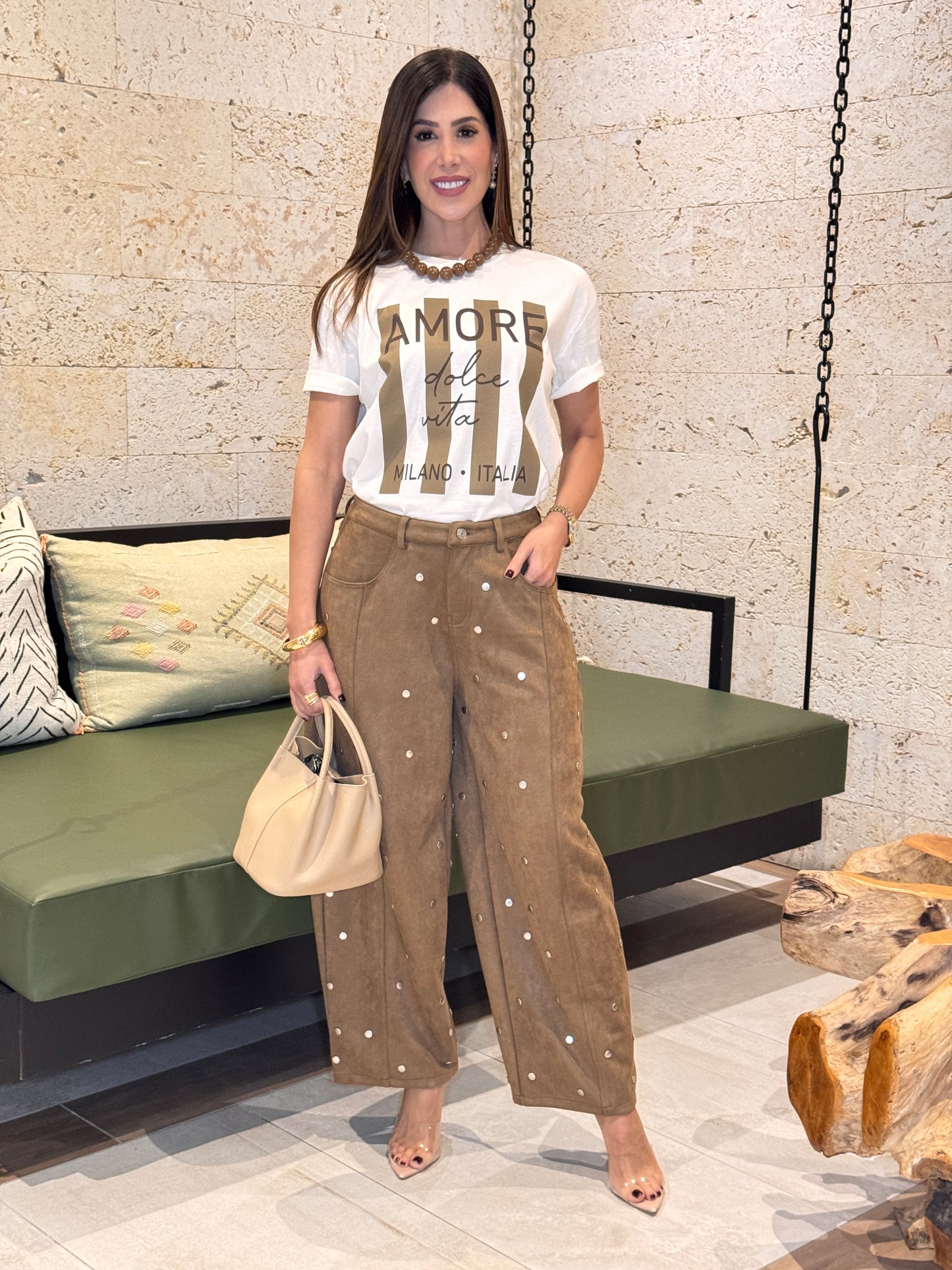 Kelsi Beige Suede Remaches Pants