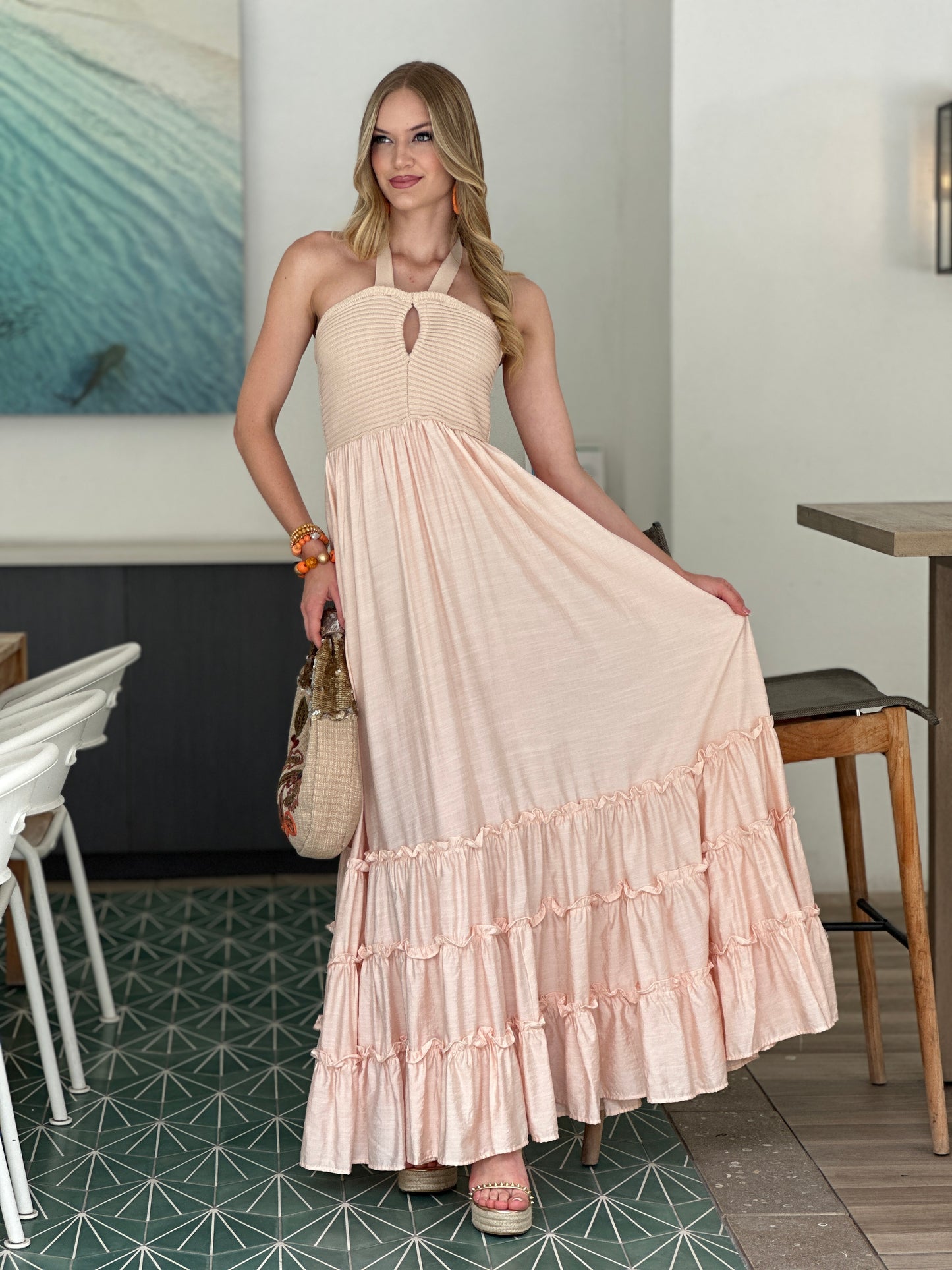 Sandy Pink Layers Crochet Dress