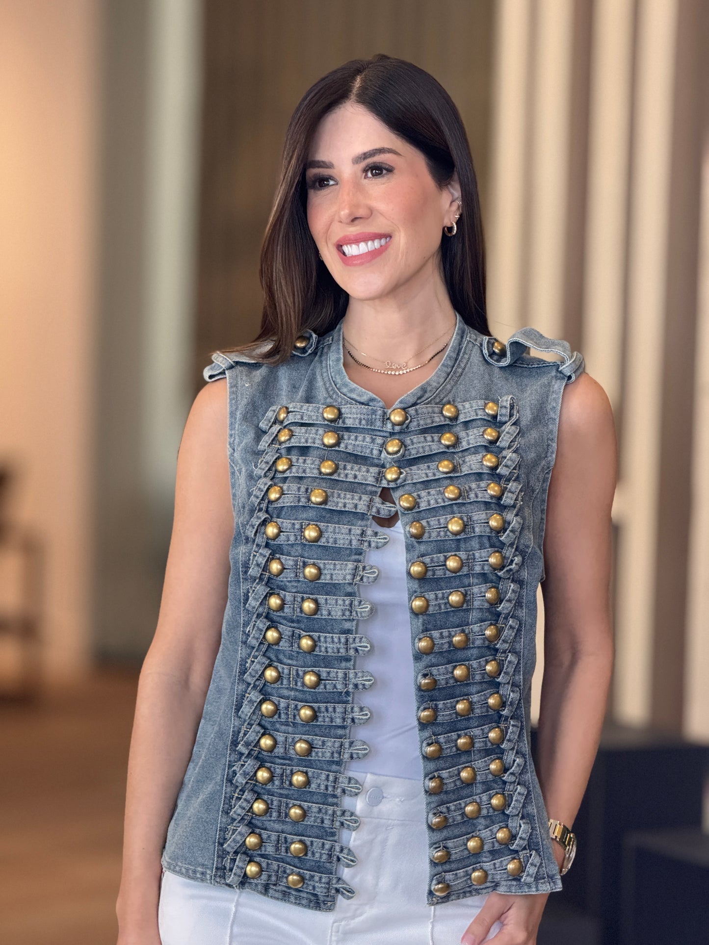 Liberty Denim Gold Studs Vest Top