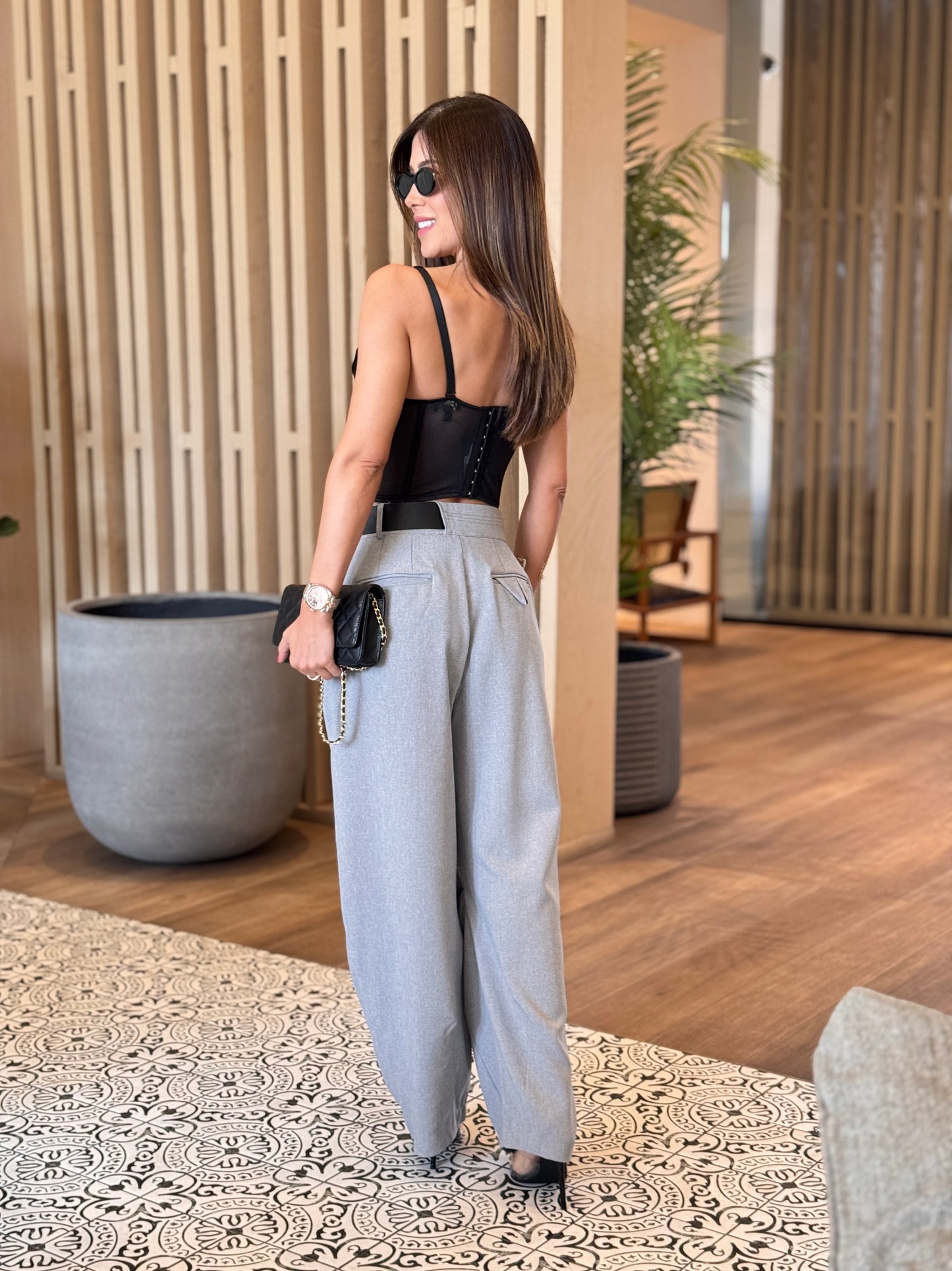 Cactus Gray Gingham Baggy Pants
