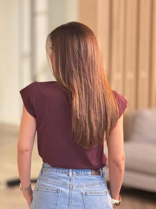 Olivia Burgundy Basic T-Shirt