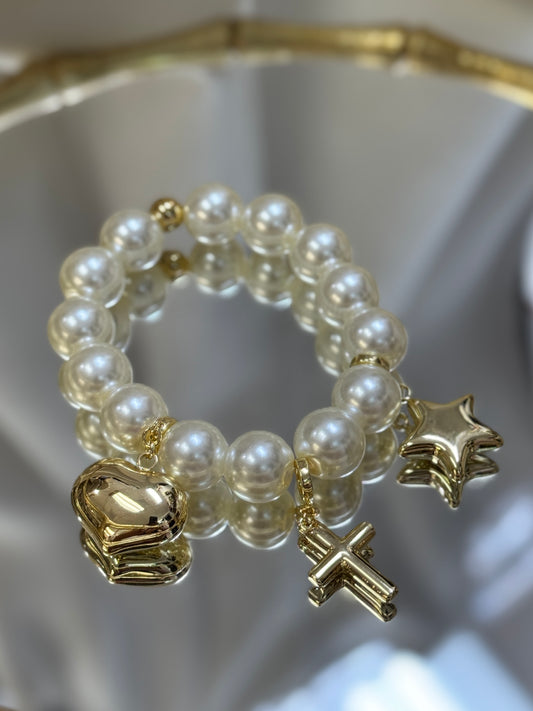Heart Cross Star Pearl Bracelet