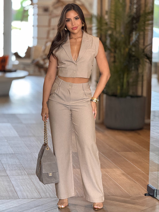 Editte Beige Cutout Linen Set