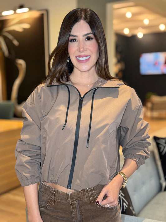 Loving Beige/Black Nylon Jacket Top