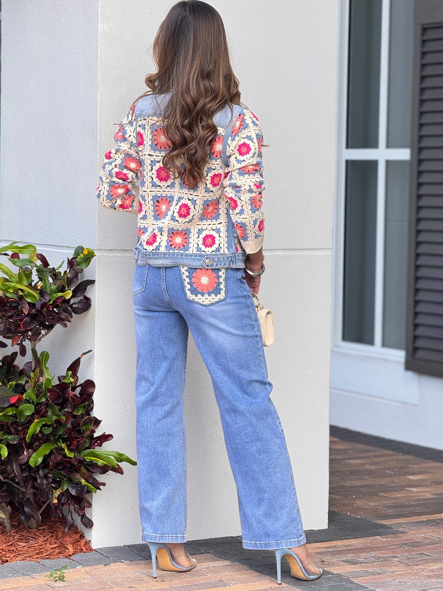 Zoe Blue Denim Multi Crochet Jeans