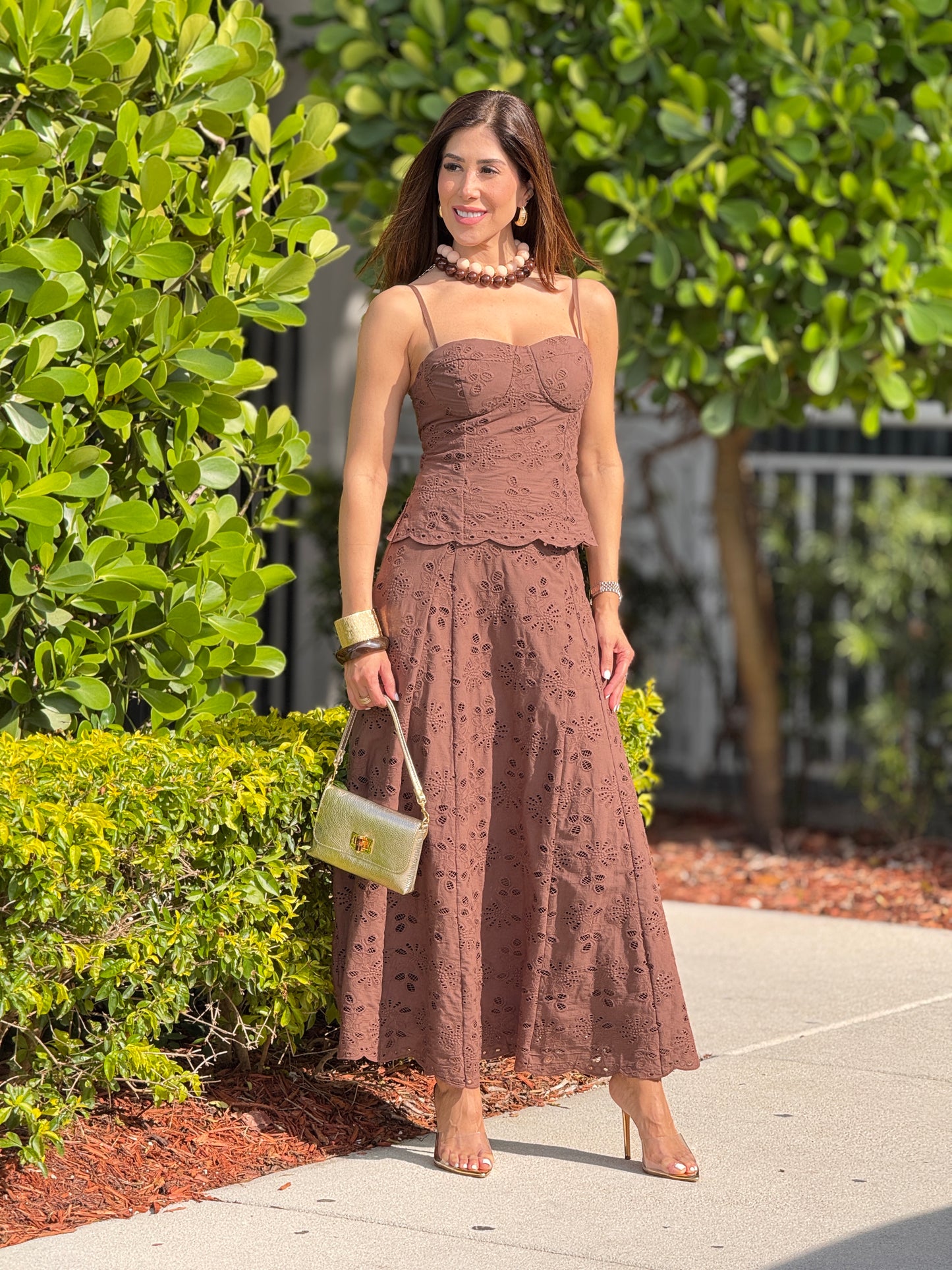 Amable Brown Eyelet Skirt Set