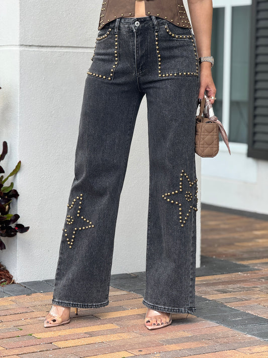 Balbina Gray Gold Star Jeans