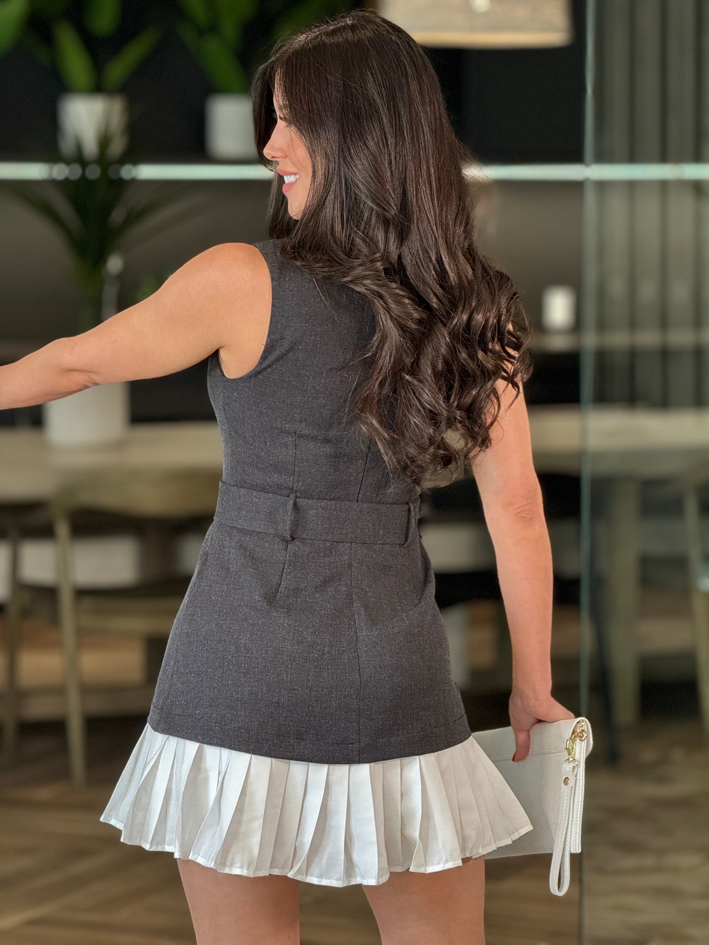 Angelica Gray Pleated Dress