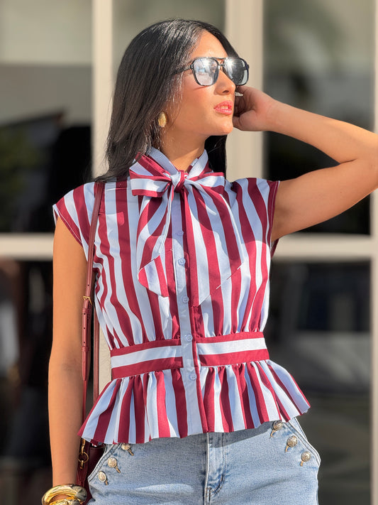 Cirka Brown/Blue Lines Bow Top