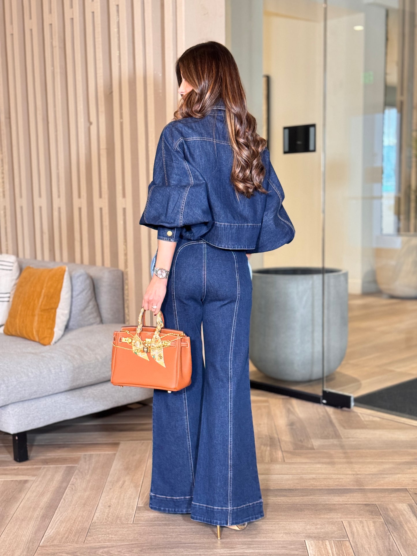 Gaia Dark Denim Gold Buttons Jacket+Jeans Set