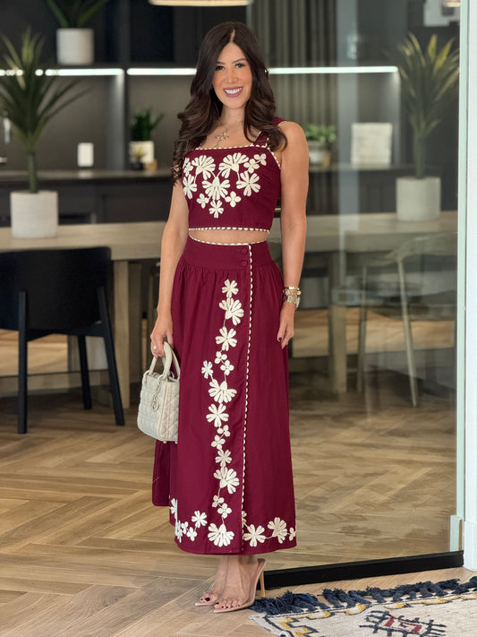 Persian Burgundy Floral Skirt Set