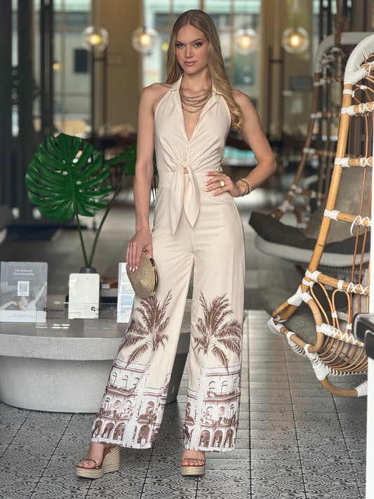 Molly Beige Palms Jumpsuit